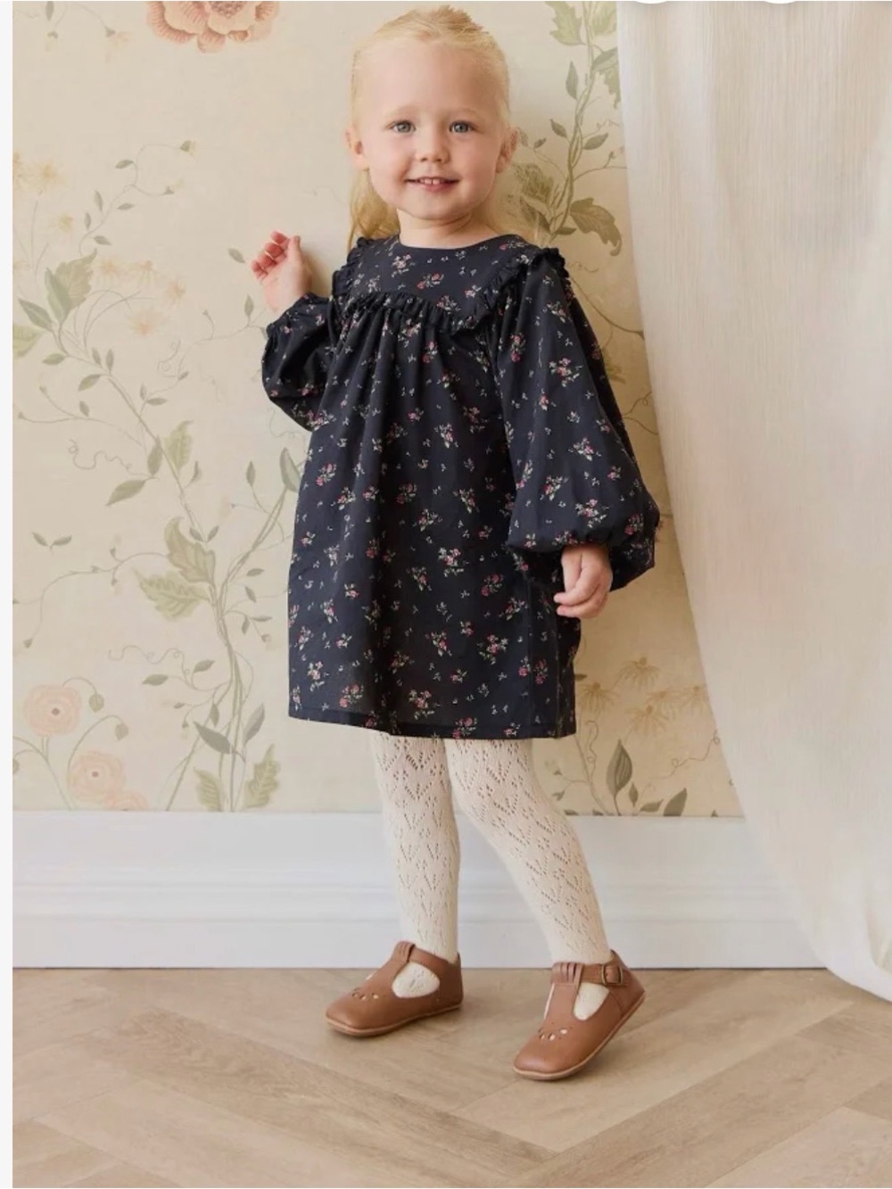 Jamie Kay Navy Floral Dress with Puff Sleeves